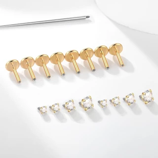 1 Pc 4/6/8/10/12 มม.สแตนเลสสตีล Lip Stud รอบเพทายกระดูกอ่อนสตั๊ดต่างหูคริสตัล Labret เจาะ Helix เจาะ