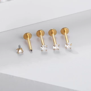 1 Pc 4/6/8/10/12 มม.สแตนเลสสตีล Lip Stud รอบเพทายกระดูกอ่อนสตั๊ดต่างหูคริสตัล Labret เจาะ Helix เจาะ