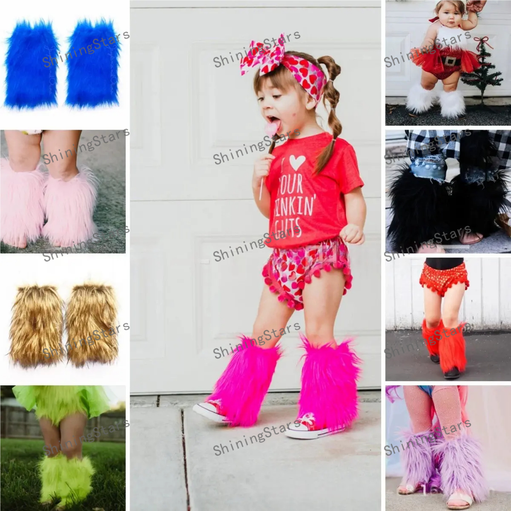 Shiningstars เด็ก Faux ขนขาอุ่นสีทึบนุ่ม Cozy Fuzzy Boot Cuff Cover Party เครื่องแต่งกาย