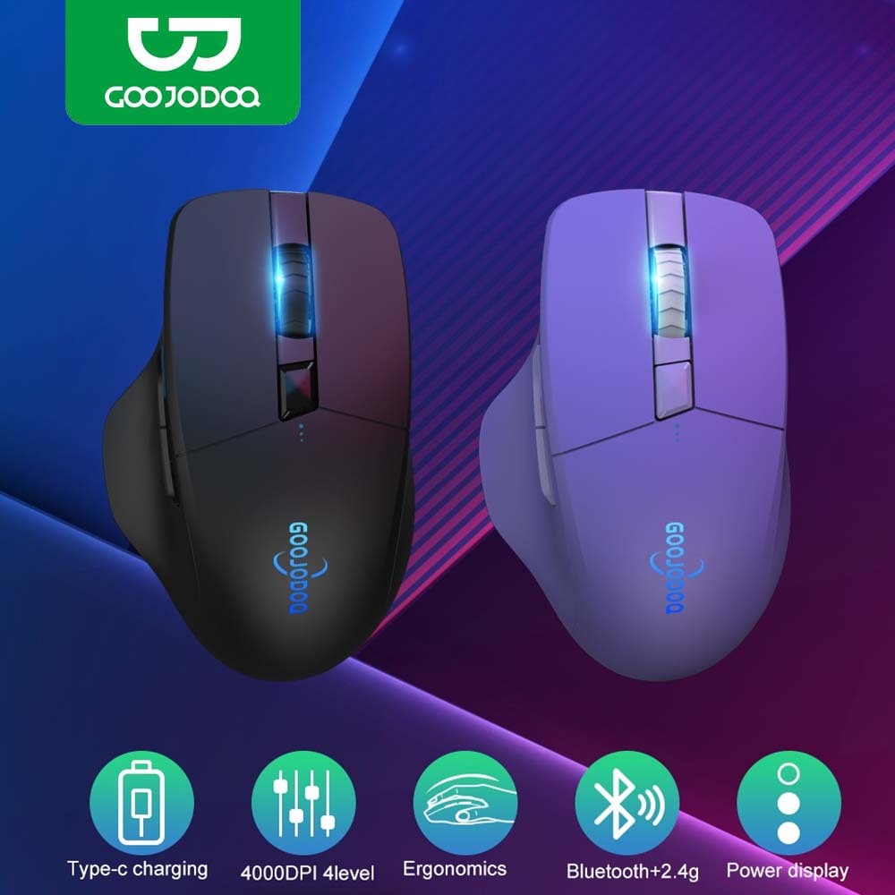 GOOJODOQ เมาส์เกมมิ่งไร้สาย 2.4G 2000 DPI เซนเซอร์ออปติคอล 6 ปุ่ม สําหรับ MacBoo