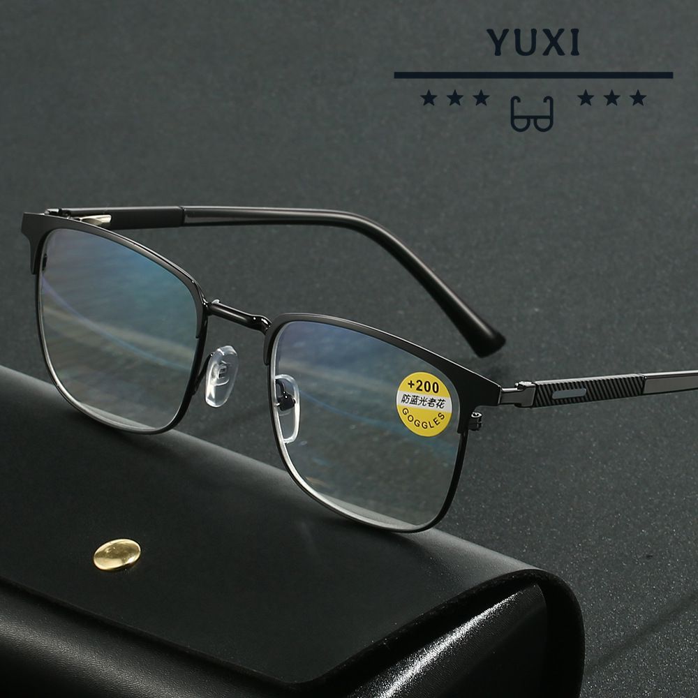 มาใหม่+11.00+1.50+.2.00+2.50+3.00+3.50+4.00สแควร์สแตนเลสป้องกันแสงสีฟ้าแว่นอ่านหนังสือธุรกิจอาวุโสความรู้สึกสายตายาวแว่นตา