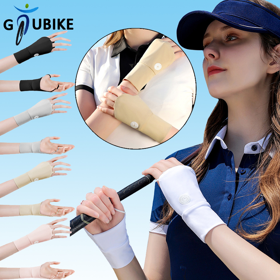 Gtubike ผู้หญิงฤดูร้อนผ้าไหมน้ําแข็งถุงมือป้องกันแสงแดดกลางแจ้งกอล์ฟกีฬาบางระบายอากาศครึ่งนิ้วขี่จักรยานขับรถนวม