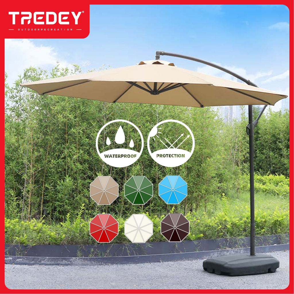 TREDEY 3 M/2.7 M Patio garden ร่มขนาดใหญ่กลางแจ้ง Market รอบสระว่ายน้ํา Parasol พร้อม Crank และ PushHandle