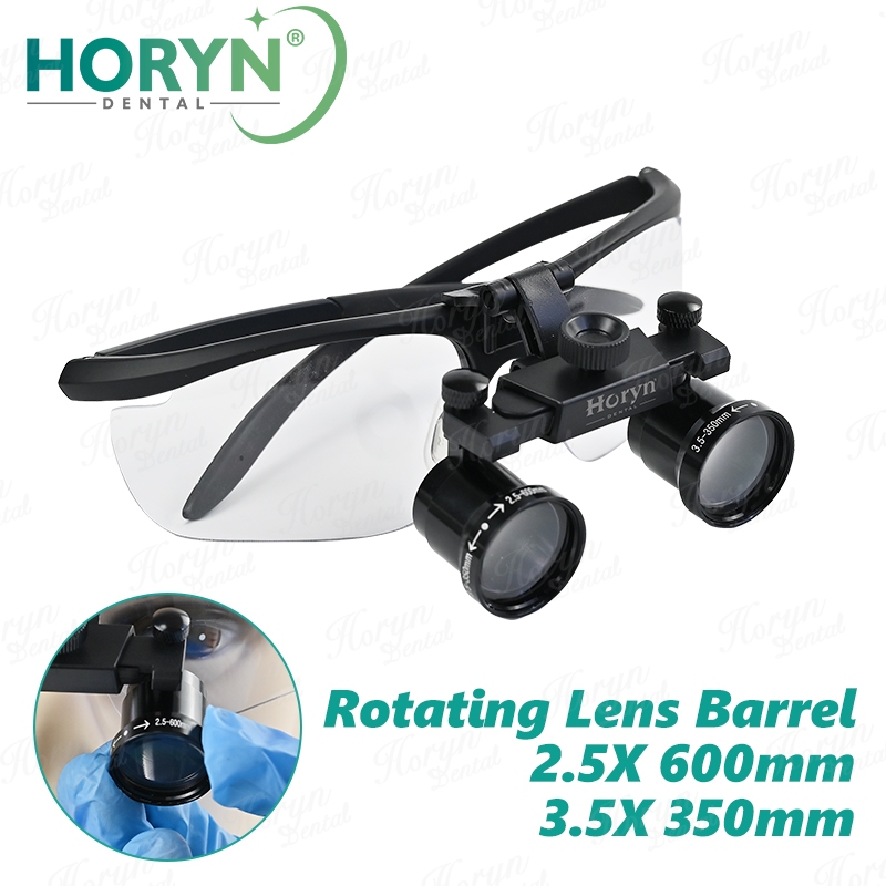 Horyn ทันตกรรม Loupes 2.5X-3.5X ปรับแว่นขยายสีดํา Lab ทางการแพทย์ขยายแว่นขยายกล้องส่องทางไกล