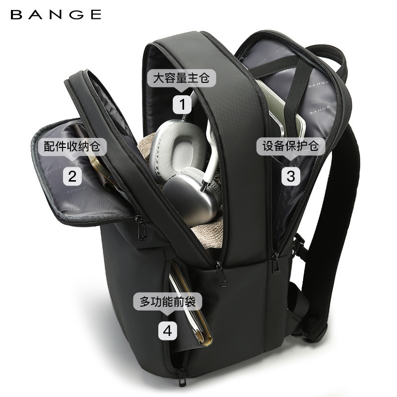 Bange กระเป๋าเป้สะพายหลังผู้ชายสําหรับ 16 นิ้วแล็ปท็อปการเดินทางเพื่อธุรกิจผู้หญิงกระเป๋าเป้สะพายหลังกันน้ํากระเป๋านักเรียนตาข่ายกระเป๋าด้านข้าง