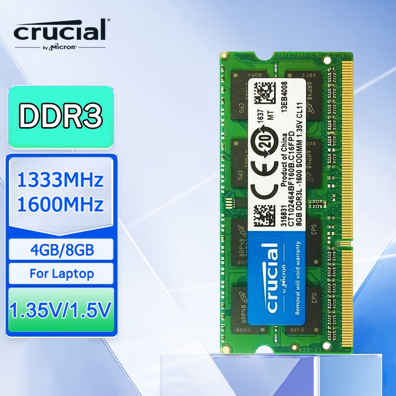 Crucial DDR3 8Gb Ram สําหรับแล็ปท็อป 1600Mhz 1333Mhz DDR3L 8Gb 4Gb PC3-10600 PC3-12800 204Pin SODIMM สําหรับแล็ปท็อปโน้ตบุ๊คหน่วยความจํา