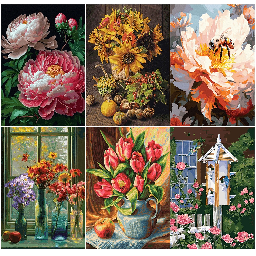 Drofe, ดอกไม้, ระบายสีตามตัวเลข, สีอะครีลิค, ภาพวาด Diy, ภาพระบายสี, ตกแต่งห้อง