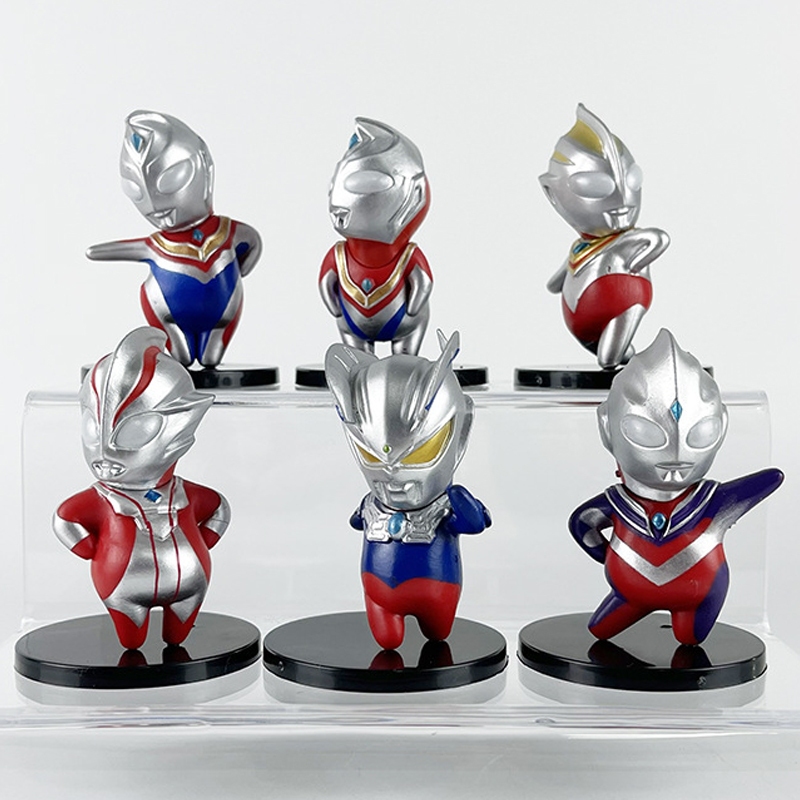 6 ชิ้น/เซ็ต 7-10 ซม.อะนิเมะญี่ปุ่น Tokusatsu รุ่น Q ไขมัน Tiga Zero Gaia Dyna Belial Orb PVC Action Figures ตุ๊กตาของเล่นของขวัญ