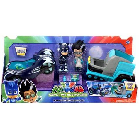 Disney Junior PJ Masks Nighttime Adventure Cat-Car & Romeos Lab Exclusive Vehicle & Figure 2-Pack