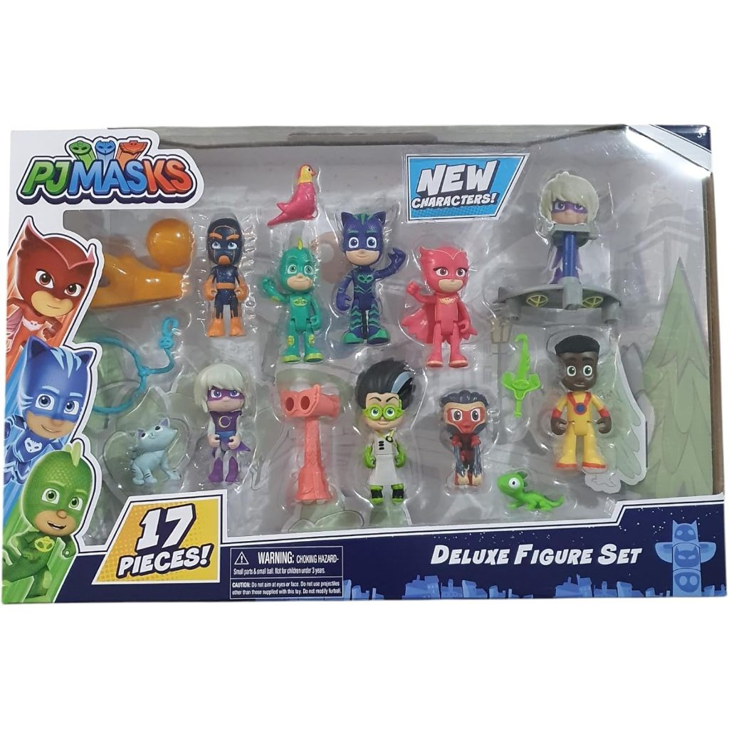 PJ Masks Deluxe 17 Piece Figure Set with New Figures ชุดฟิกเกอร์ PJ Masks Deluxe 17 ชิ้นพร้อมตัวเลขใ