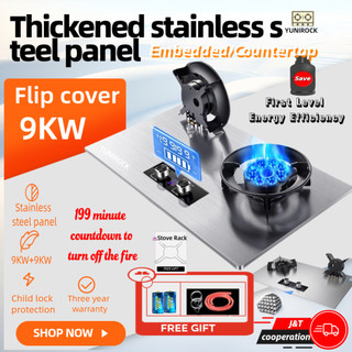 【IN STOCK】9KW gas stove double burner Flip cover stove Stainless steel flip cover gas stove