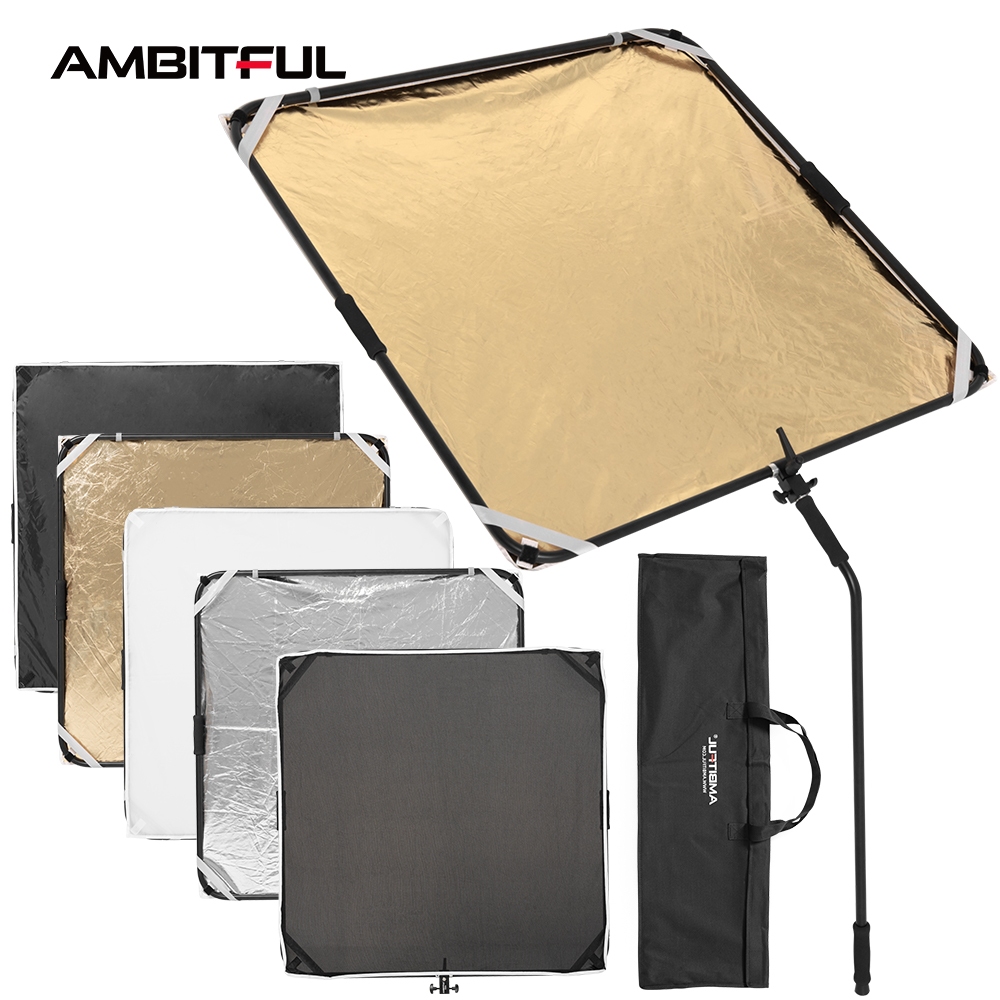 Ambystful KS05 100x100 ซม.6 ใน 1 สีดําทองสีขาว Sliver Reflector Diffuser Protable พับ Sun Scrim พร้อมที่จับวงเล็บ