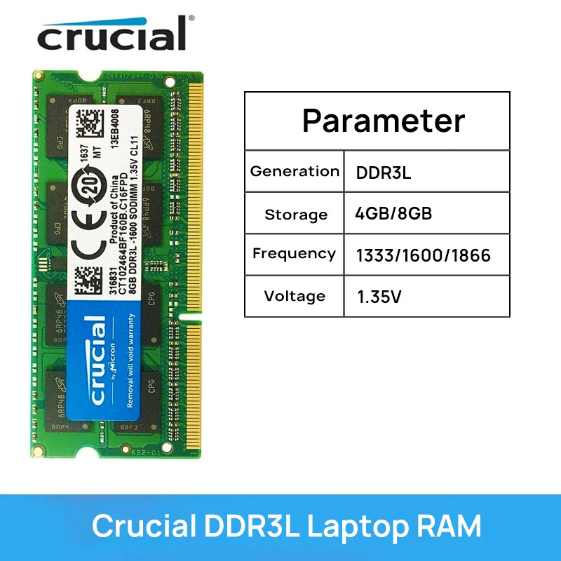 Crucial DDR3 8Gb 4Gb RAM 1600Mhz 1333Mhz หน่วยความจําโน้ตบุ๊ค 1.35V 1.5V SODIMM สําหรับแล็ปท็อป
