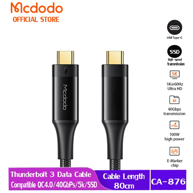 Mcdodo Thunderbolt 3 Type-C to Type C สาย HDMI 3.0 100W 40Gbps ความเร็วการส่งข้อมูล/จอแสดงผลการฉายภา