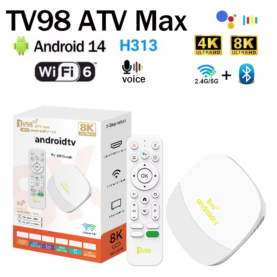 Tv98 ATV Max กล่องสมาร์ททีวี Android 14 AIIwinner H313 Media Player 4K 8K HDR 10 + Dual Wifi6 4G/5G 