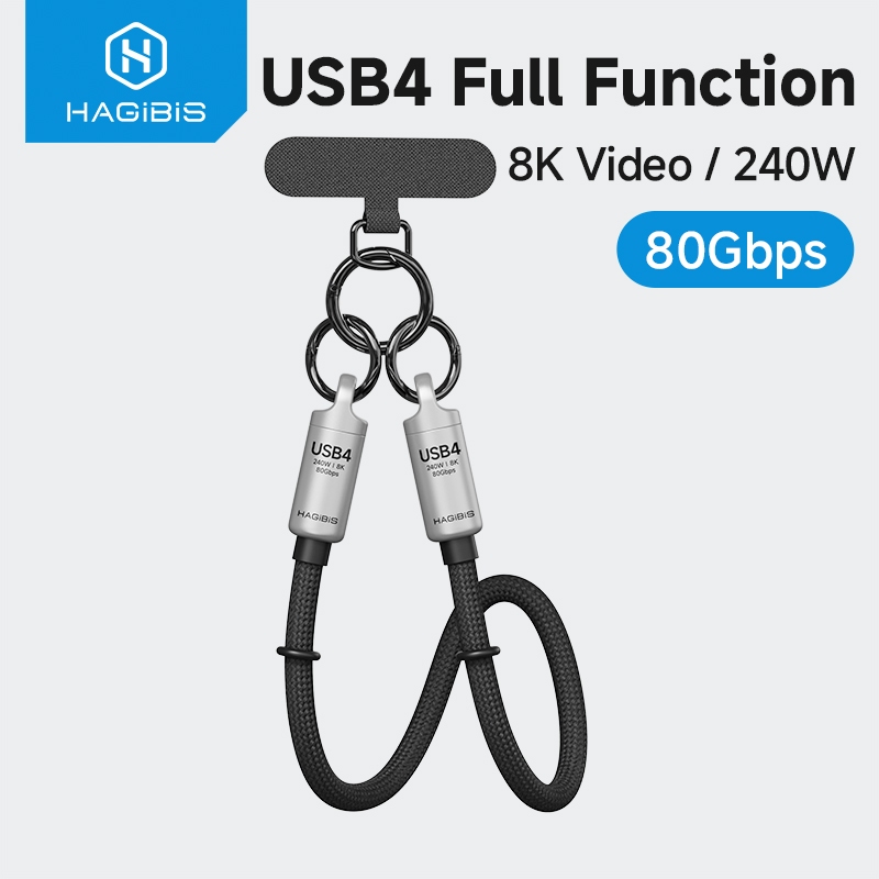 Hagibis USB4 โทรศัพท์ Lanyard สายแบบพกพา USB C ถึง Type-C ข้อมือ Lanyard สาย 240W 80Gbps สําหรับ iPhone16 Pro Thunderbolt 4/3 SSD Power Bank