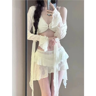 🤍ส่งไวจากไทย💗 เซ็ตบิกินี่ 4 ชิ้น แขนยาวเซ็กซี่ ชุดว่ายน้ำกระโปรง รุ่นใหม่ล่าสุด