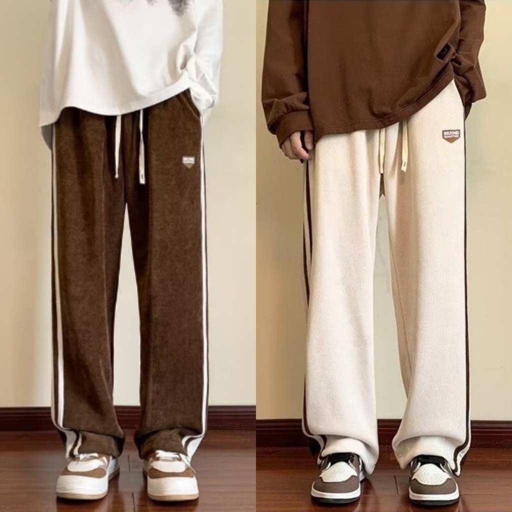 ProMan-กางเกงวอร์มลายทางผู้ชายผู้ชาย  ท่อตรง  สีเย็บ  ขากว้าง มีเนื้อที่มาก