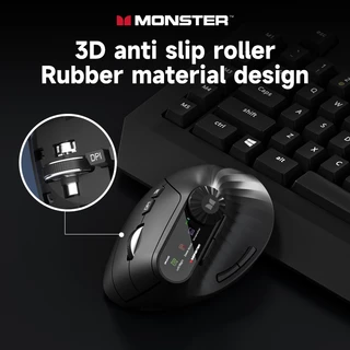 Monster M2 MAX เมาส์ไร้สาย แนวตั้ง 10 ปุ่ม ออกแบบตามสรีรศาสตร์ 800-4000 DPI จอ LED สําหรับ สำนักงาน เกม
