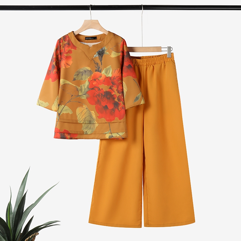 Zanzea ผู้หญิงเกาหลีลําลองพิมพ์กระเป๋าลาย Elasticized เข็มขัดเสื้อกางเกง — صورة 7