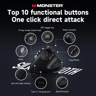 Monster M2 MAX เมาส์ไร้สาย แนวตั้ง 10 ปุ่ม ออกแบบตามสรีรศาสตร์ 800-4000 DPI จอ LED สําหรับ สำนักงาน เกม