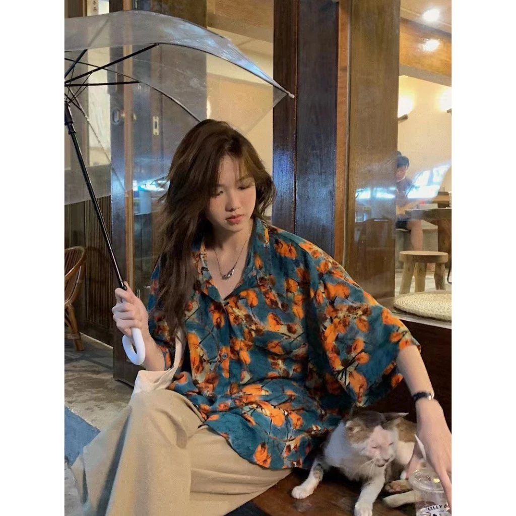เสื้อสงกรานต์ผู้หญิง ลายฮาวาย ผ้าไหมอิตาลี คอปกแขนสั้น thumbnail 3