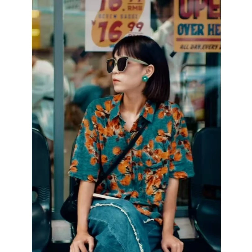 เสื้อสงกรานต์ผู้หญิง ลายฮาวาย ผ้าไหมอิตาลี คอปกแขนสั้น thumbnail 8