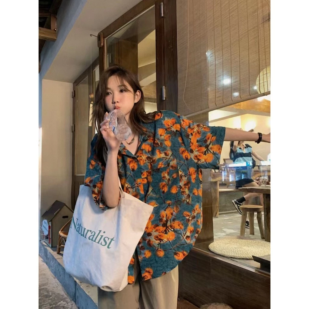 เสื้อสงกรานต์ผู้หญิง ลายฮาวาย ผ้าไหมอิตาลี คอปกแขนสั้น thumbnail 6
