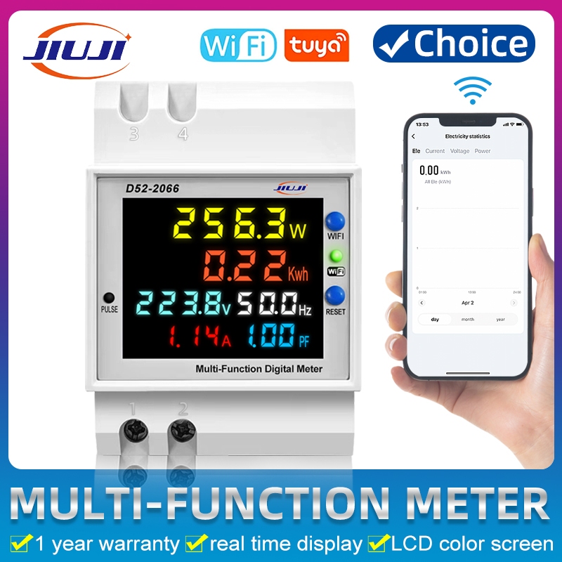 D52-2066 TUYA WiFi Remote Monitor 6IN1 AC 110V 220V 100A แรงดันไฟฟ้า Power Factor KWH ไฟฟ้าพลังงานคว