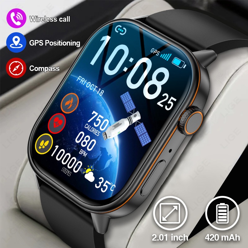 Lige Original สมาร์ทวอท์ชสําหรับผู้ชายผู้หญิงบลูทูธโทรกันน้ําสุขภาพการตรวจสอบฟิตเนสติดตาม 2.01 นิ้ว 