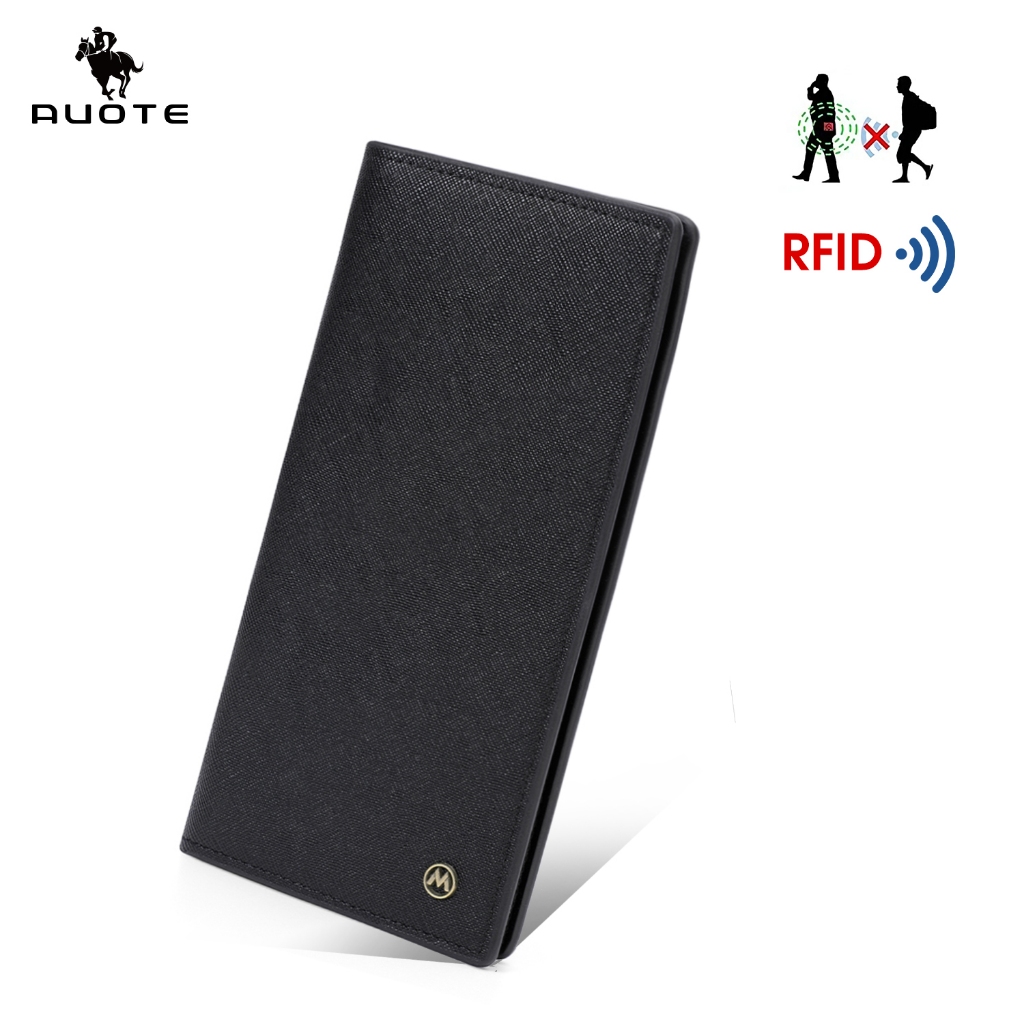 AUOTE RFID Block Long Wallet Retro Long Wallet Coin Bag Soft PU Wallet Business Wallet