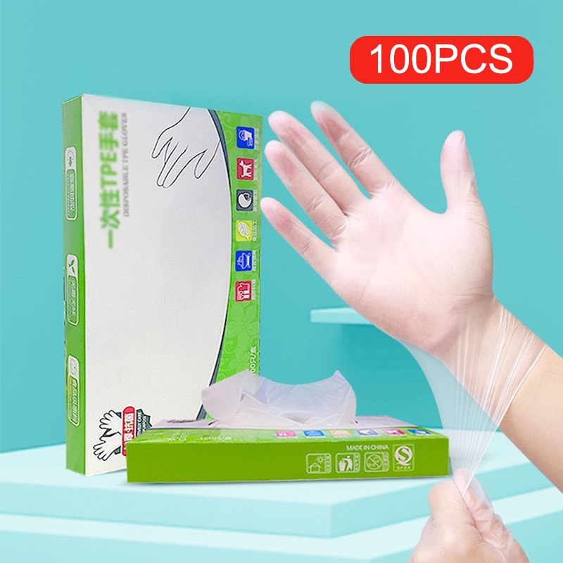 ✨COD✨ ถุงมือพลาสติก 100 ชิ้น ใช้แล้วทิ้ง ถุงมือ TPE แบบกล่อง 100 ชิ้น Food Grade ถุงมือพีวีซี ถุงมือยาง เหนียว ไม่ขาดง่าย