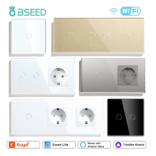 Bseed Wifi 1/2/3Gang สมาร์ทสวิทช์สัมผัส 1/2/3Way สวิตช์ไฟผนัง Tuya Smart Life App ควบคุม Plus ซ็อกเก