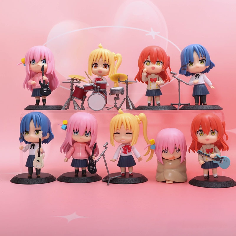 9 ชิ้น/เซ็ต 10 ซม.อะนิเมะ Bocchi The Rock Jazz กลองชุด Gotoh Hitori Ljichi Nijika Yamada Ryo Kita Ikuyo เล่นกีตาร์รุ่น Q PVC Action Figures ตุ๊กตาของเล่น