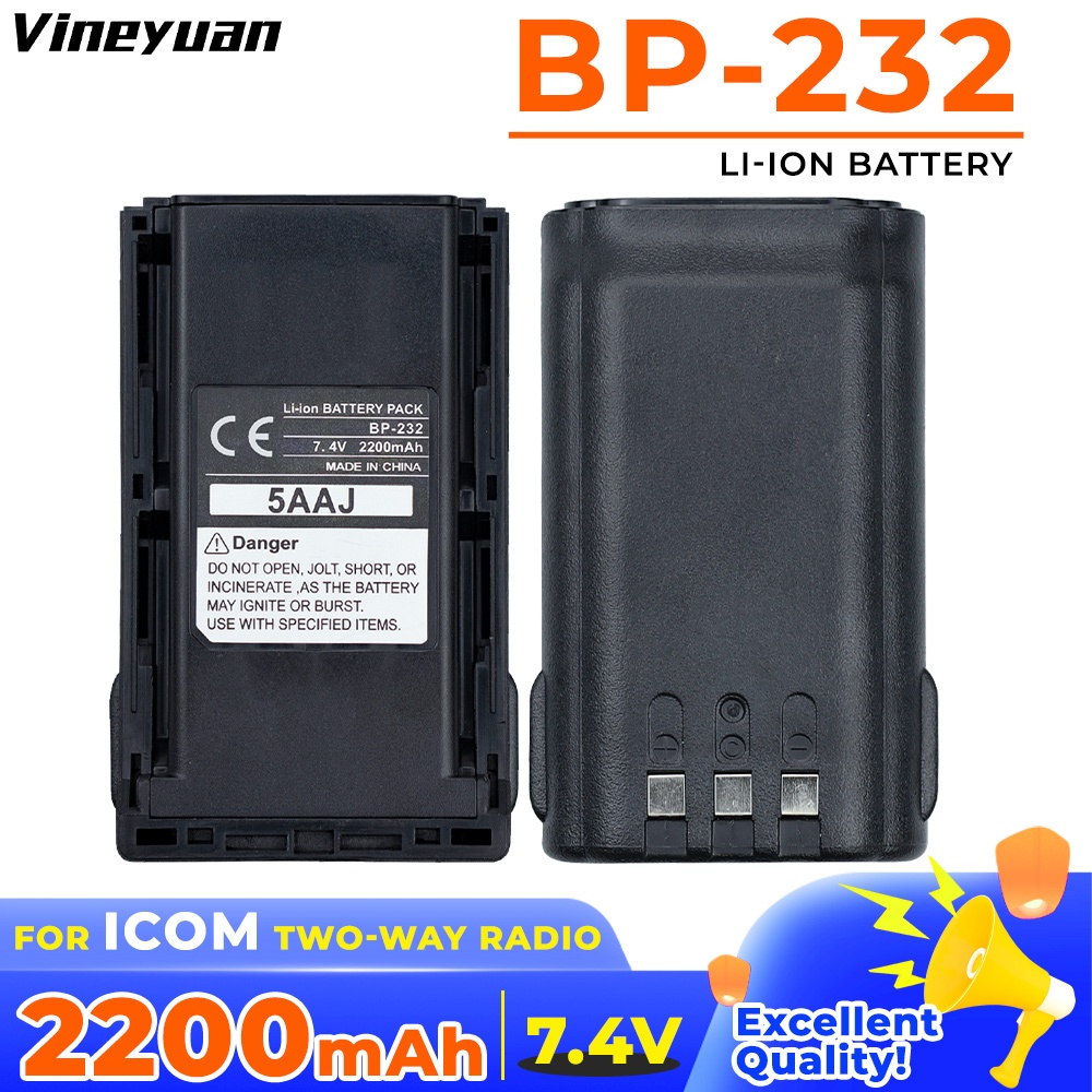 DC-33Vineyuan 7.4v 2200mAh BP-232 เปลี่ยนแบตเตอรี่สําหรับ Icom IC-A14 IC-F26 IC-F33 IC-F3011 IC-F306