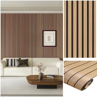 (Tự dính) Bảng tường chống nước lưới gỗ 3D dày 3mm, Nhãn dán tường nội thất tủ sọc 4 lớp chống ẩm