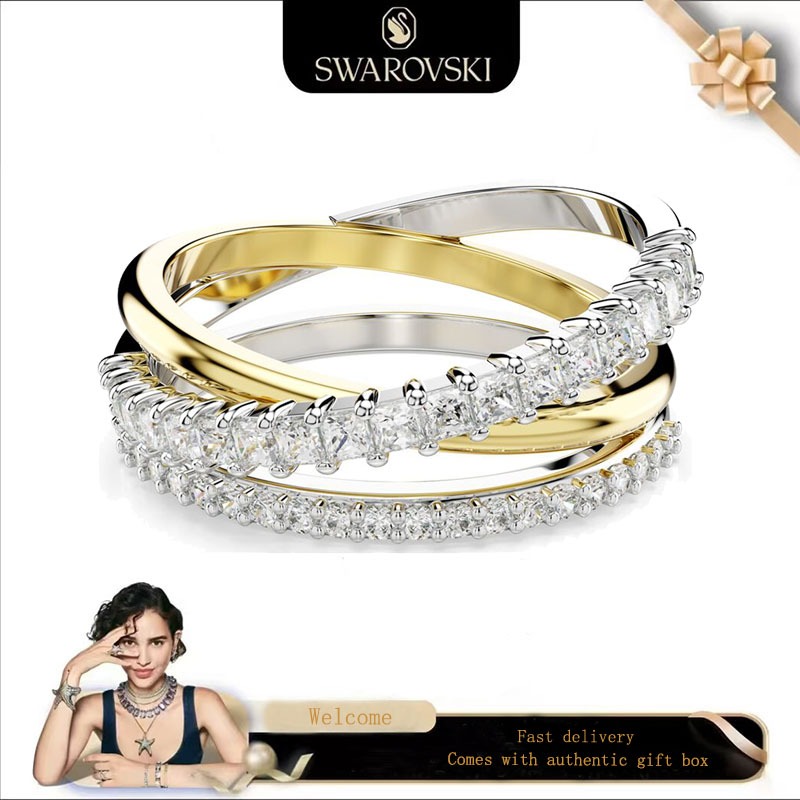 Swarovski (ใหม่)แหวนแฟชั่นสตรี ชุบทองผสมตัดเพชรสีขาวแหวนไฮเปอร์โบลิกของขวัญวันวาเลนไทน์ของขวัญวันเกิด