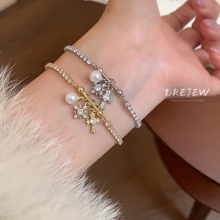 เดรช เพทายเกล็ดหิมะข้ามสร้อยข้อมือมุก แสงหรูหราระดับไฮเอนด์สร้อยข้อมือ ซอก แฟชั่นแสงหรูหราความรู้สึกการออกแบบผ้าเช็ดหน้าส