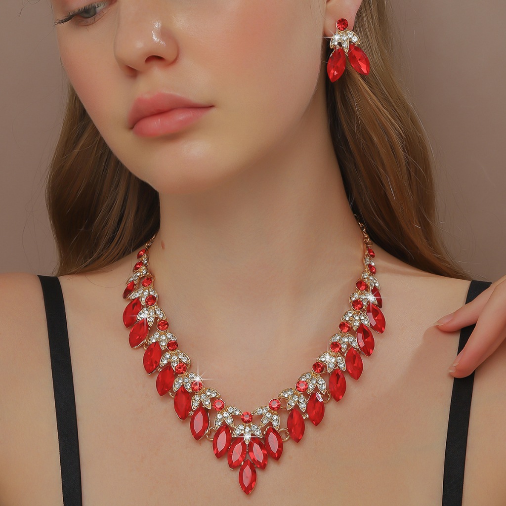 สุภาพสตรีสร้อยคอต่างหูชุดโลหะสร้อยคอต่างหูชุดเครื่องประดับทุกวันงานแต่งงานเครื่องประดับ - รูปที่ 2