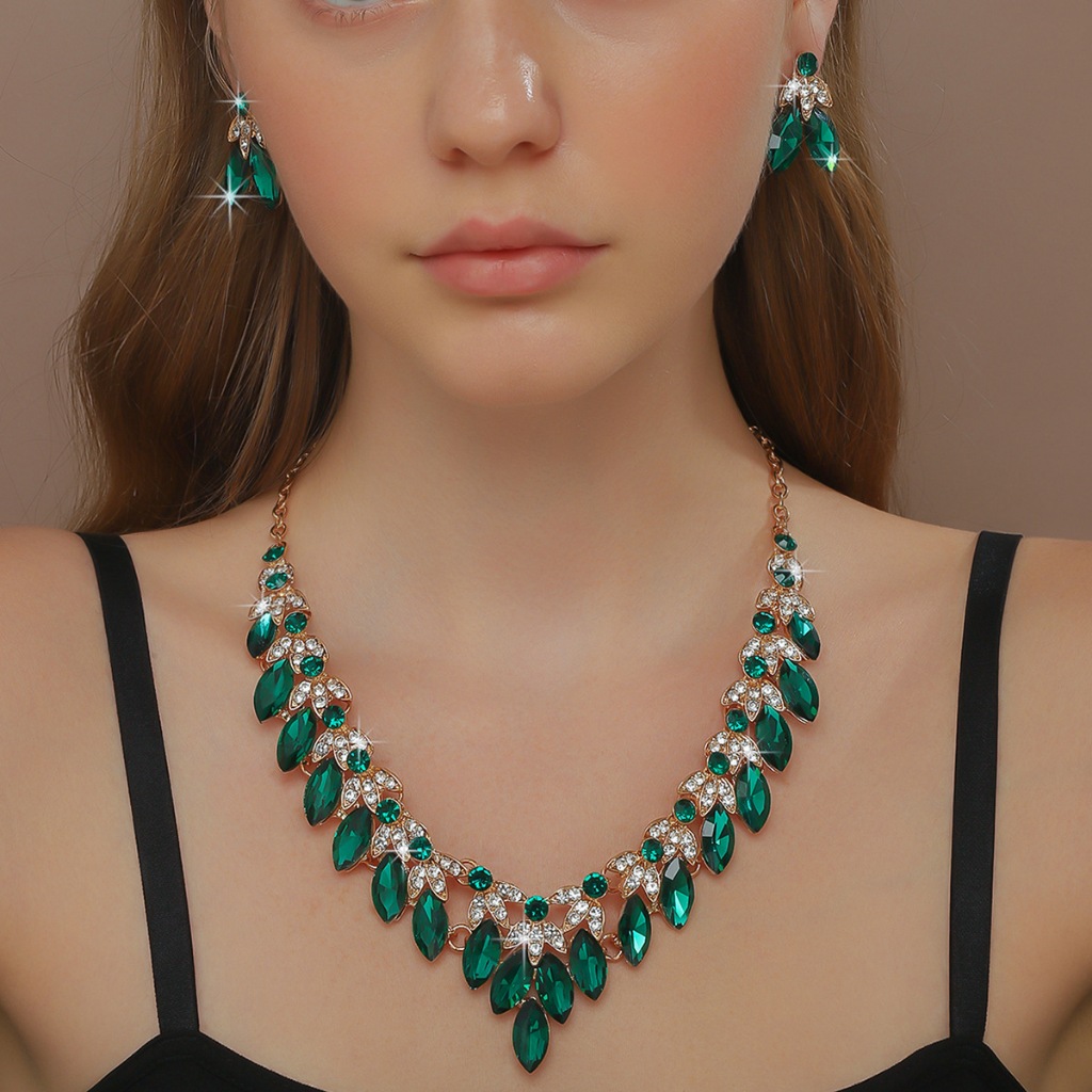 สุภาพสตรีสร้อยคอต่างหูชุดโลหะสร้อยคอต่างหูชุดเครื่องประดับทุกวันงานแต่งงานเครื่องประดับ