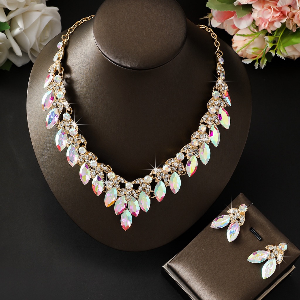 สุภาพสตรีสร้อยคอต่างหูชุดโลหะสร้อยคอต่างหูชุดเครื่องประดับทุกวันงานแต่งงานเครื่องประดับ - รูปที่ 3