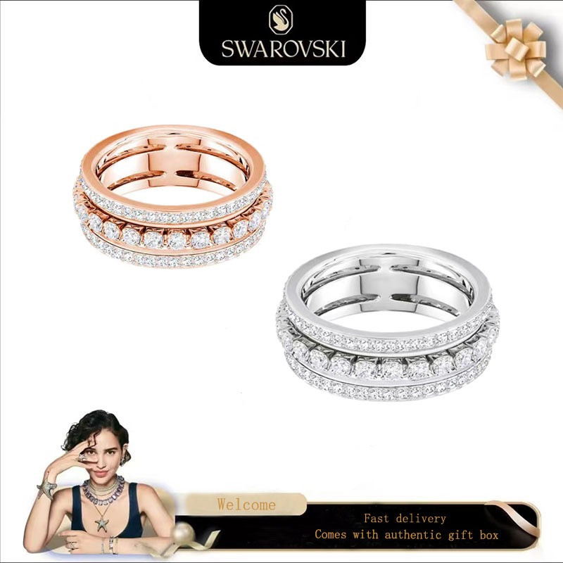 SWAROVSKI สวารอฟสกี้ (ใหม่)แฟชั่นผู้หญิงแหวน ส925เงินสเตอร์ลิงเพชรเต็มส่องแสงแหวนสามแหวนองค์ประกอบหญิงคริสตัลเปลี่ยนแหวนลูกปัดของขวัญวันวาเลนไทน์ของขวัญวัน ราคา ถูกที่สุด ดีลบีเคเค รูปภาพหลัก