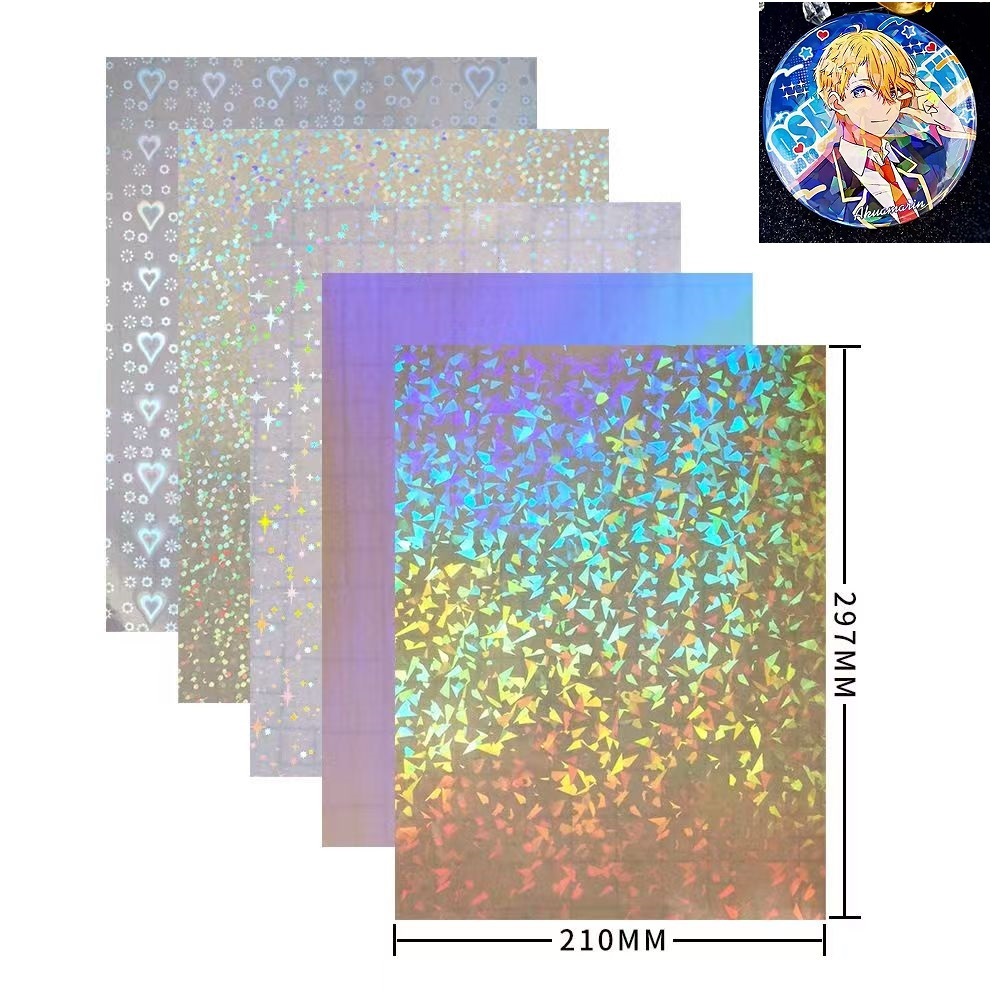 A4 50pcs Glitter shinning Bopp ฟิล์มเลเซอร์ลามิเนตเย็นสําหรับปุ่มป้ายทํา A4 สติ๊กเกอร์ลามิเนตฟิล์มเลเซอร์ 50 ชิ้น