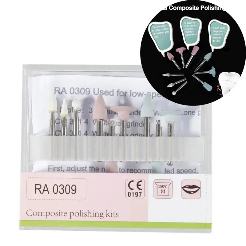 RA0309 ทันตกรรมคอมโพสิต Polish Kit ซิลิโคนบดหัวฟันขัดอะคริลิคขัด Burs Kit สําหรับ Low-Speed Handpiece