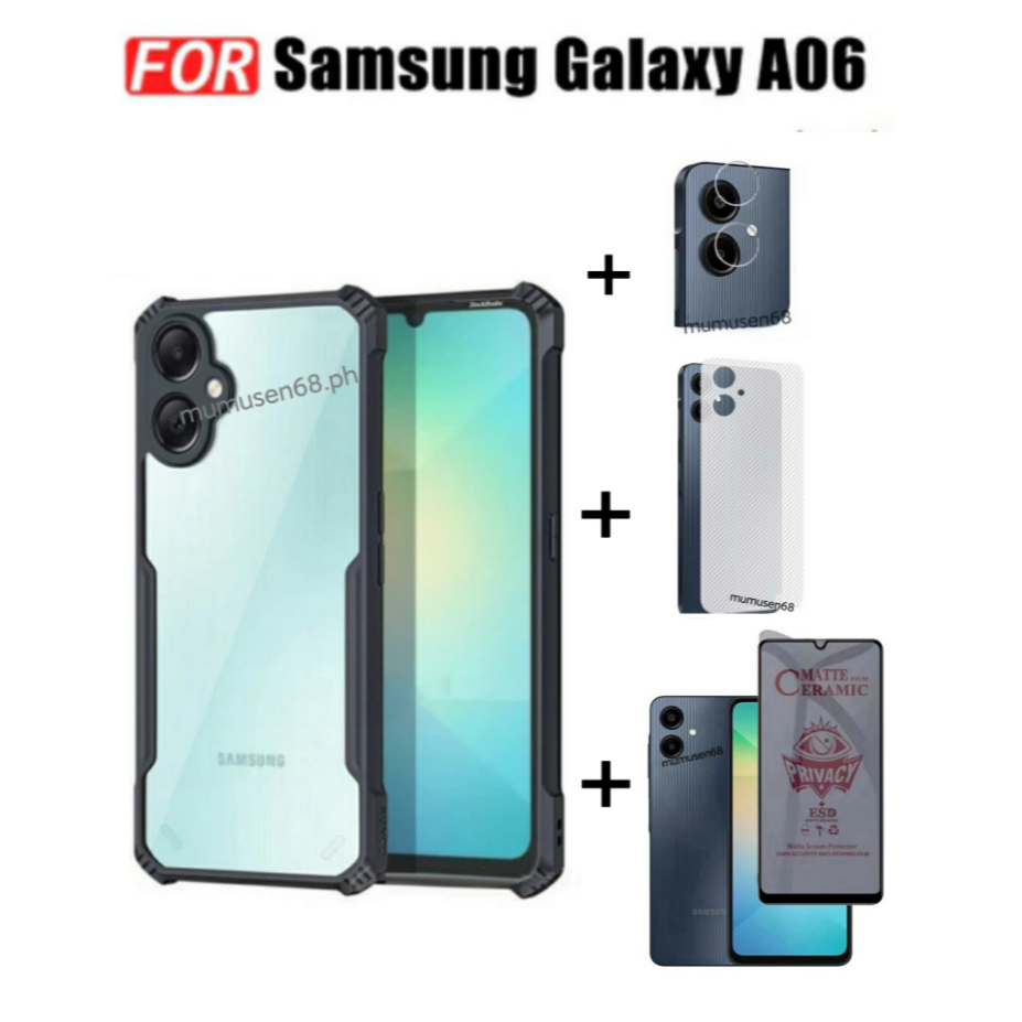 สําหรับ 4in1 Samsung Galaxy A06 4G/5G เคสโทรศัพท์กันกระแทก + ฟิล์มกันรอยหน้าจอ + ฟิล์มเลนส์กล้อง + ฟิล์มด้านหลัง
