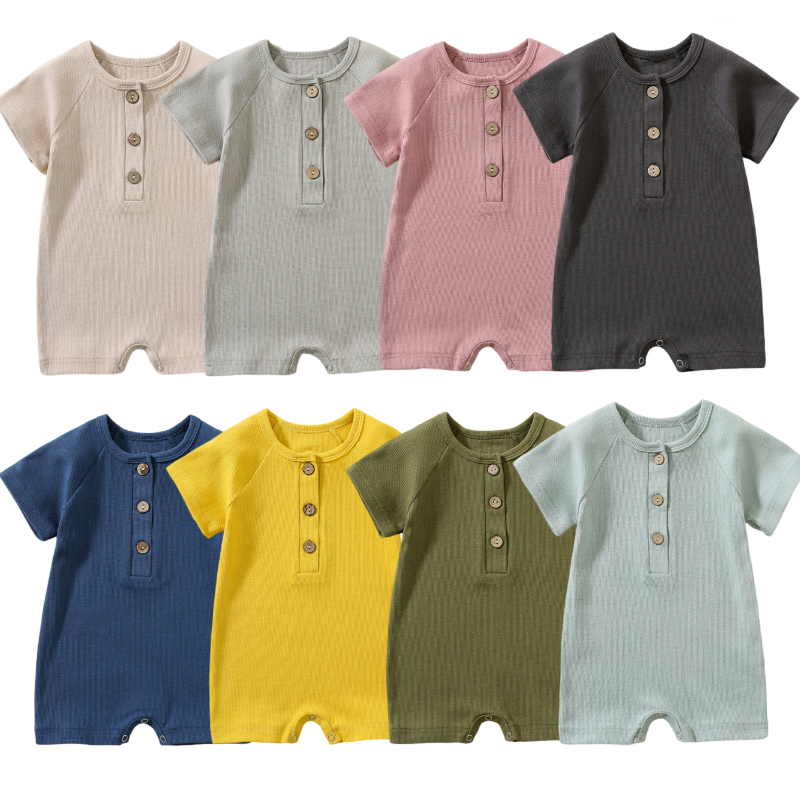 ชุดจั๊มสูทแขนสั้นสําหรับเด็กทารกฤดูร้อน rib romper ชุดคลานชิ้นเดียว