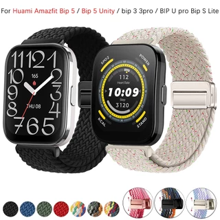 ห่วงถักแม่เหล็กสําหรับ Huami Amazfit Bip Max/Bip 6/5/5 Unity / Bip 3 3pro / Bip U pro Bip S Lite อุปกรณ์เสริมสายรัดสายรัดข้อมือแบบปรับได้สร้อยข้อมือไนลอนยืดหยุ่น