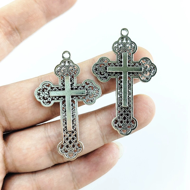 10pcs เงินสี 54x33 มม.คริสเตียน Cross Charms Church จี้สวดมนต์สําหรับ DIY Handmade Punk เครื่องประดั