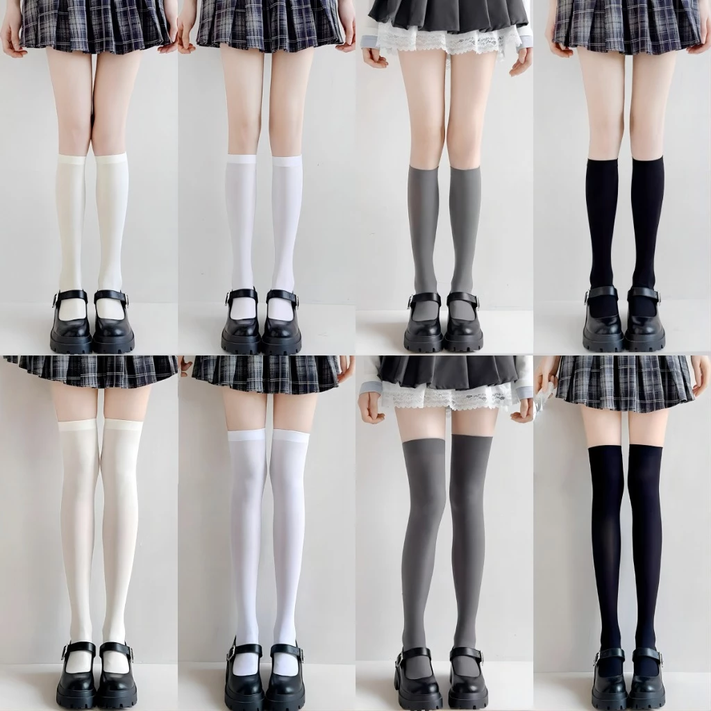 ถุงเท้าโลลิต้ายาวถึงเข่าสำหรับผู้หญิง สีดำ ขาว JK