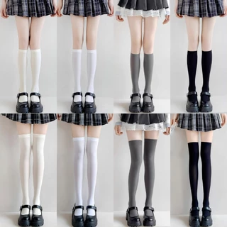 ถุงเท้าโลลิต้ายาวถึงเข่าสำหรับผู้หญิง สีดำ ขาว JK